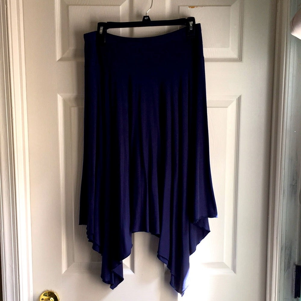NY Asymmetric Handkerchief Hem Skirt in Navy Blue